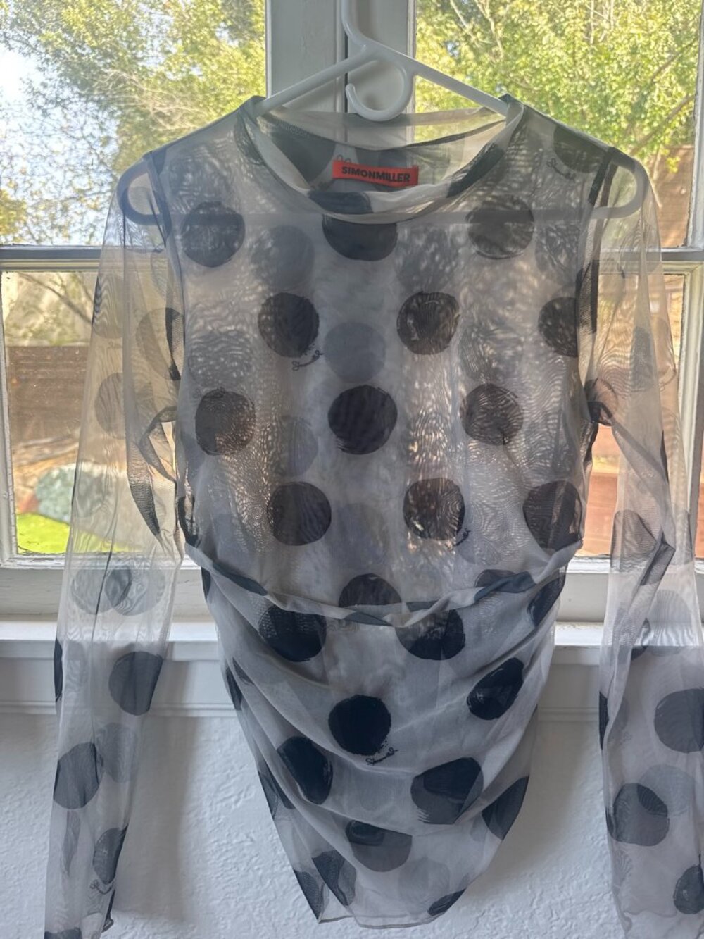 Simon Miller Sheer Mesh Polka Dot Top Small - Draped Long Sleeve Gray White